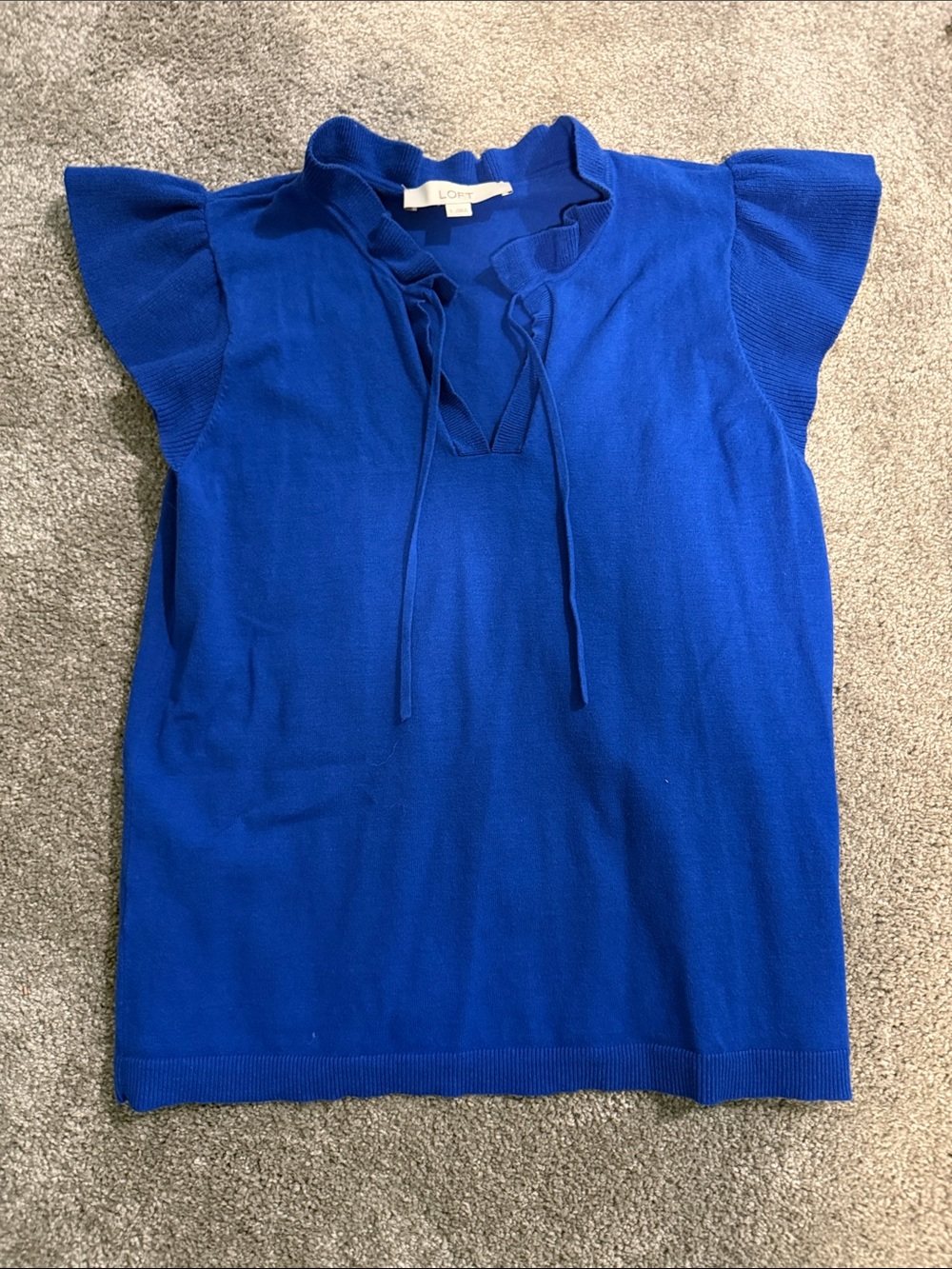 LOFT Cobalt Blue Ruffle Tie-Neck Knit Top
